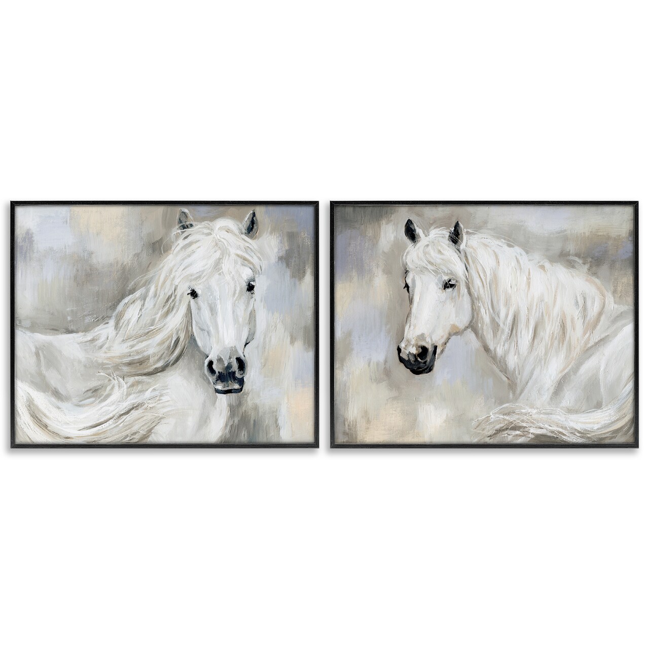 Stupell Industries Charming White Horses 2pc Framed Giclee Wall Art Set Design by Victoria Barnes